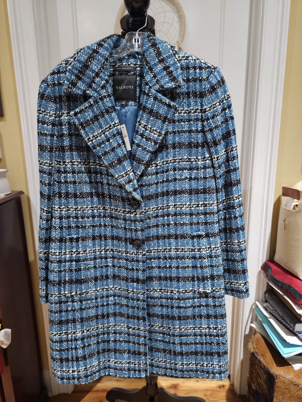 Talbots Blue Plaid Wool-Blend Coat, NWT